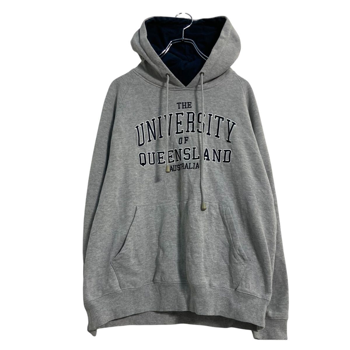 【中古】【古着】 THE UNIVERSITY OF QUEENSLAND ロゴスウェット パーカー L グレー プルオーバー カレッジロゴ 古着卸 アメリカ仕入 a611-6621