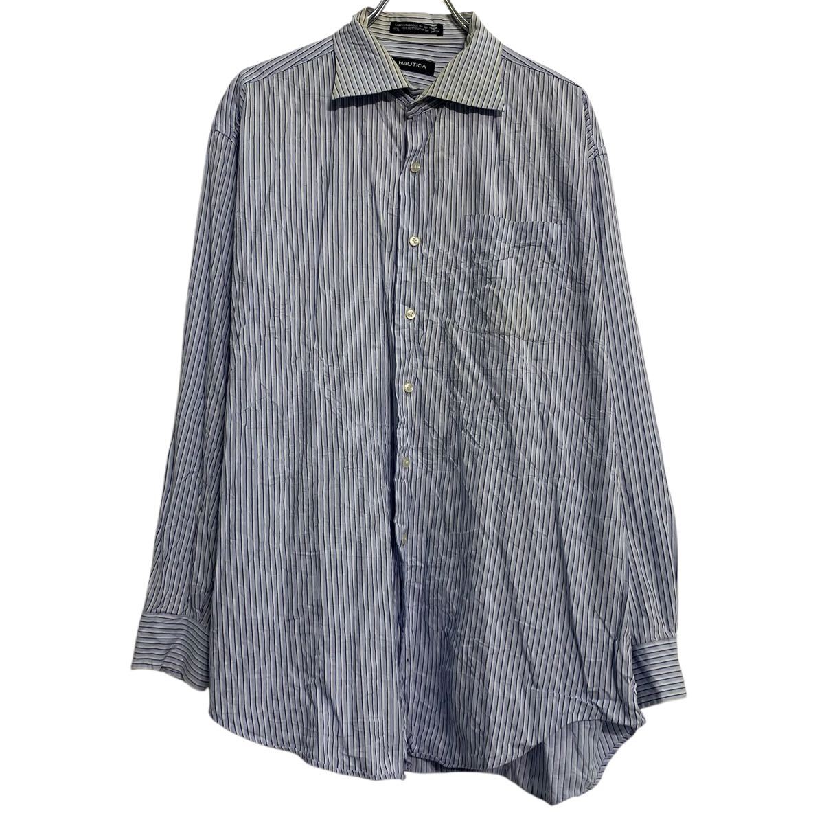 【中古】【古着】 NAUTICA 長袖 ストライプシャツ L ホワイト ブルー ノーティカ ボタン 胸ポケット カジュアルシャツ 古着卸 アメリカ仕入 a611-6825