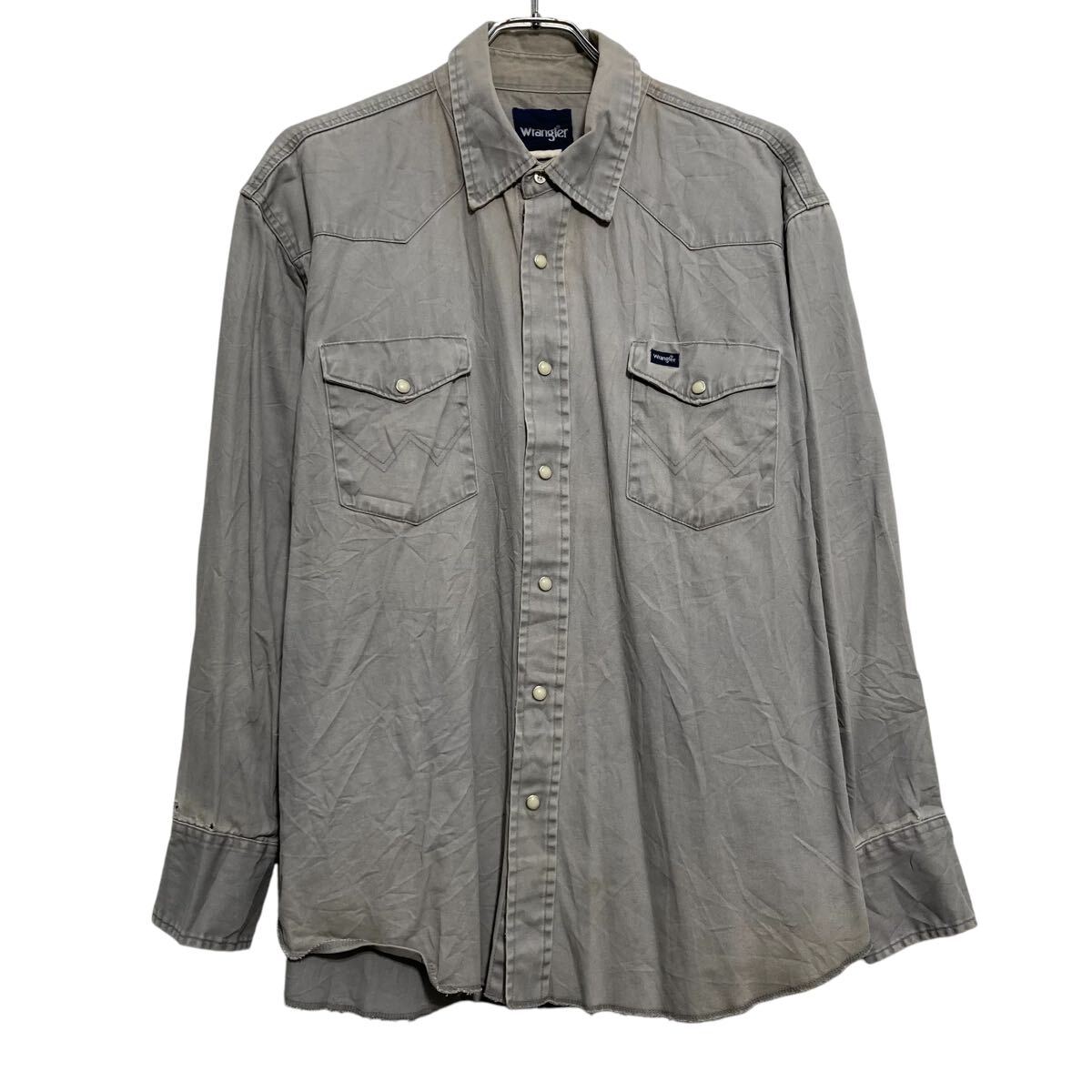 Rakuten - 【中古】【古着】 Wrangler 長袖 無地シャツ ラングラー XL~ グレー ビッグサイズ ポケット ウェスタン 古着卸 アメリカ仕入 a611-6949