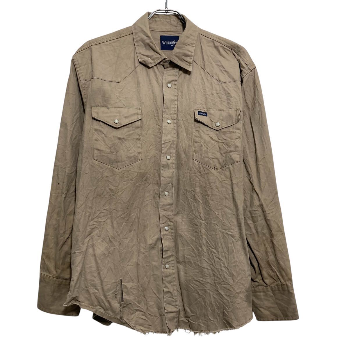 【中古】【古着】 Wrangler 長袖 無地シャツ ラングラー XL サンドベージュ ビッグサイズ ポケット ウェスタン 古着卸 アメリカ仕入 a611-6951