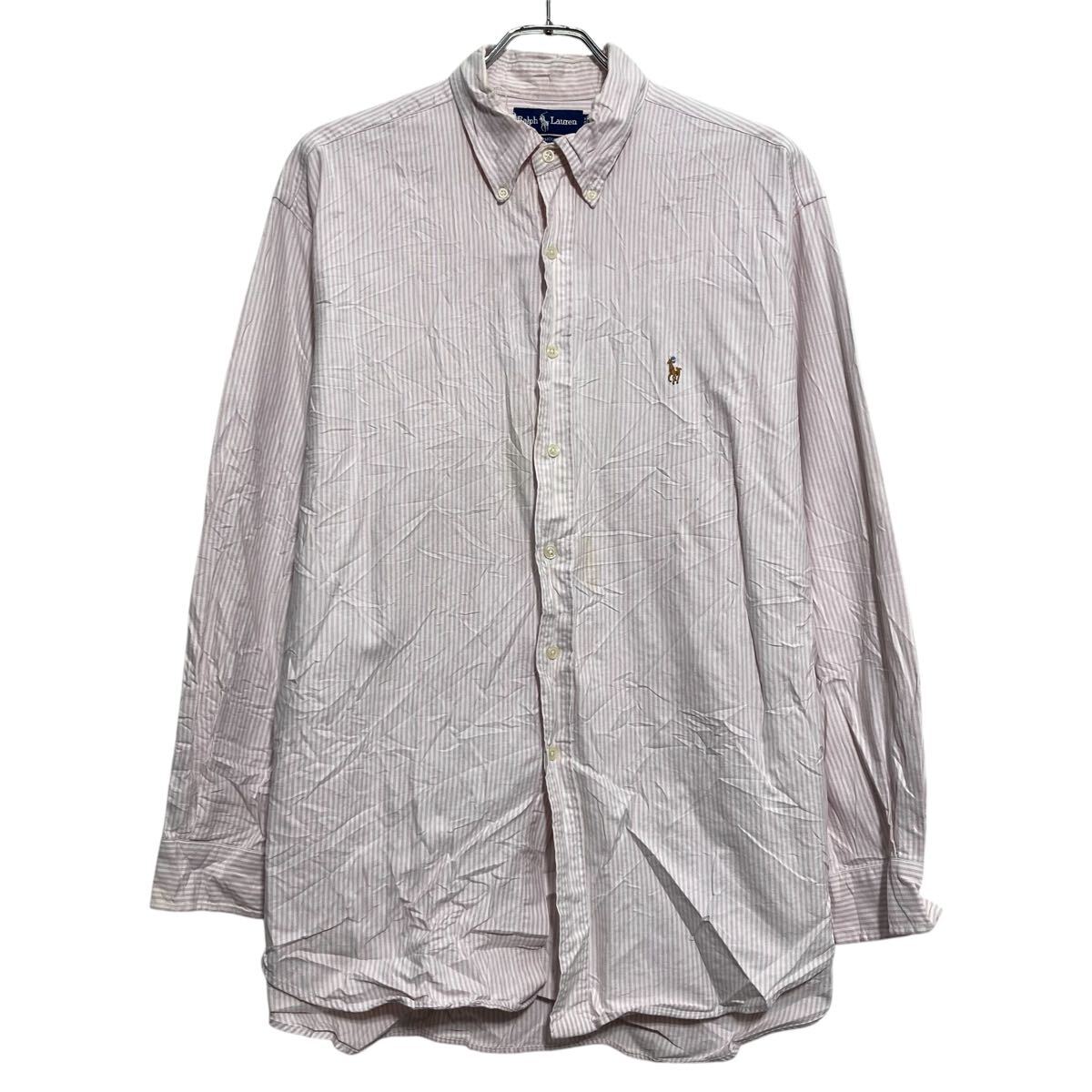 【中古】【古着】 RALPH LAUREN 長袖 ストライプシャツ ラルフローレン XXL~ ピンク 刺繍 古着卸 アメリカ仕入 a611-6955