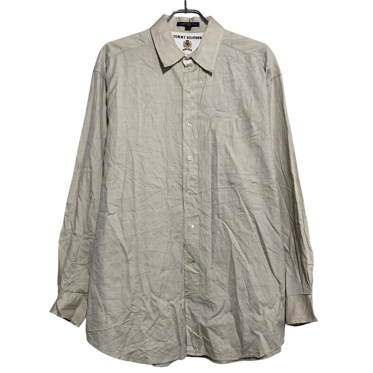 Rakuten - 【中古】【古着】 TOMMY HILFIGER 長袖 無地シャツ トミーフィルフィガー XL~ ベージュ アイボリー ポケット 古着卸 アメリカ仕入 a611-6973