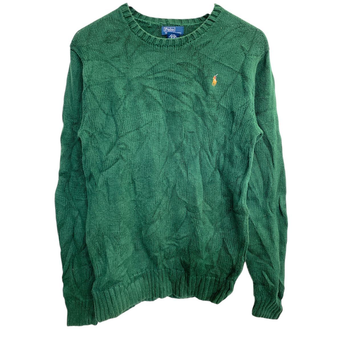 【中古】【古着】 POLO RALPH LAUREN ニット セーター XLサイズ ポロラルフローレン ジュニアサイズ グリーン コットン 古着卸 アメリカ仕入 t2411-3660