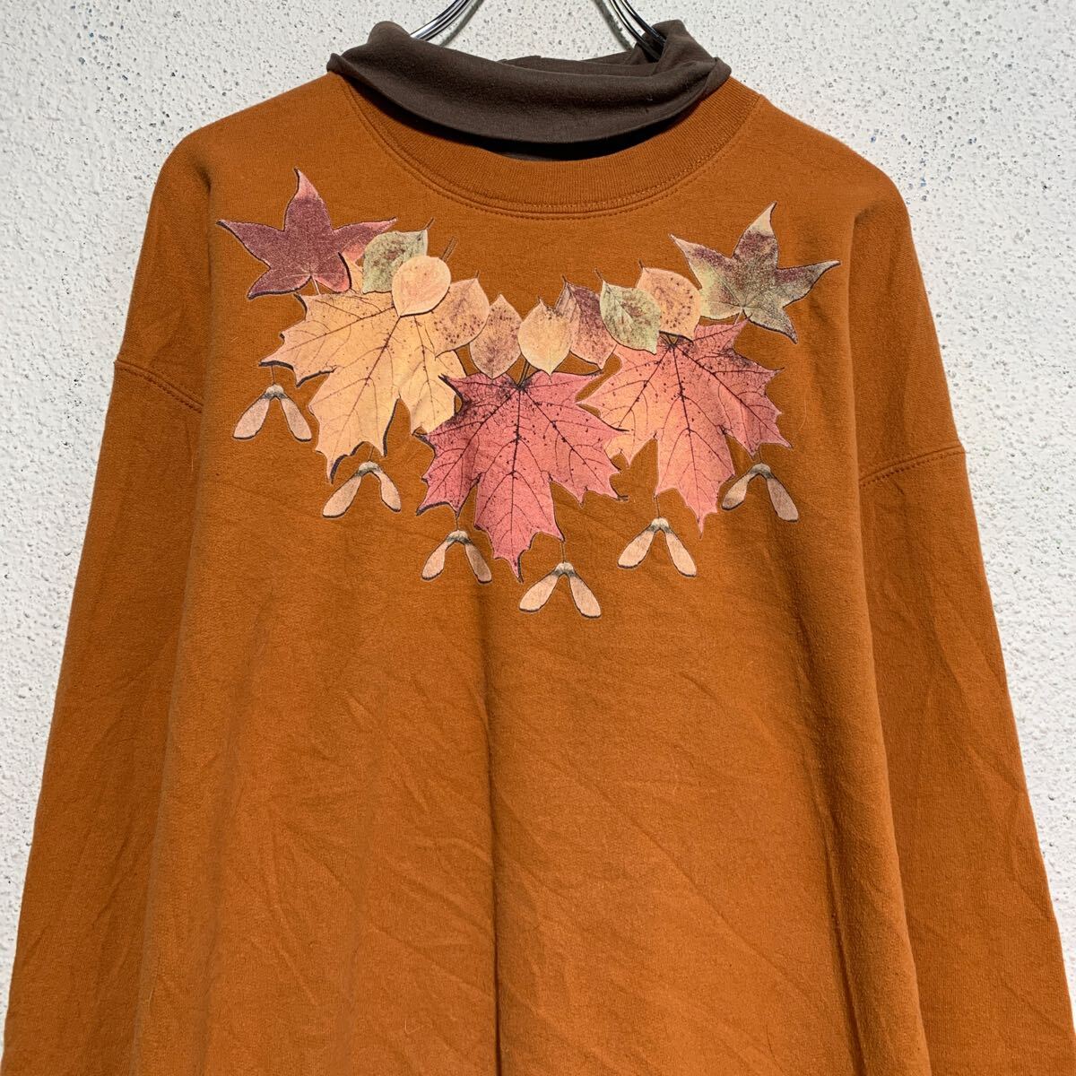 【中古】【古着】 プリントスウェット トレーナー レディース L オレンジ プルオーバー モックネック 秋冬 古着卸 アメリカ仕入 a611-7286
