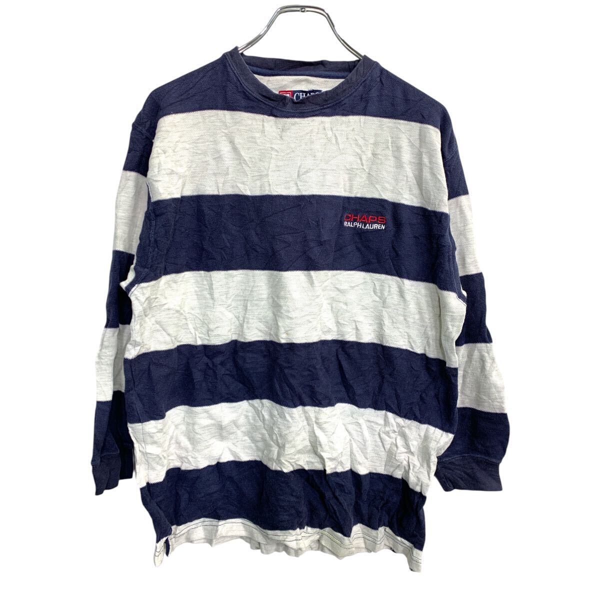 【中古】【古着】 CHAPS ロングTシャツ Sサイズ チャップス ボーダー ネイビー ライトグレー コットン 古着卸 アメリカ仕入 t2411-3686