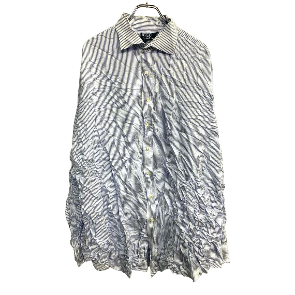 【中古】【古着】 POLO RALPH LAUREN 長袖 ストライプシャツ XXLサイズ ポロラルフローレン ビッグサイズ ブルー ホワイト 古着卸 アメ..
