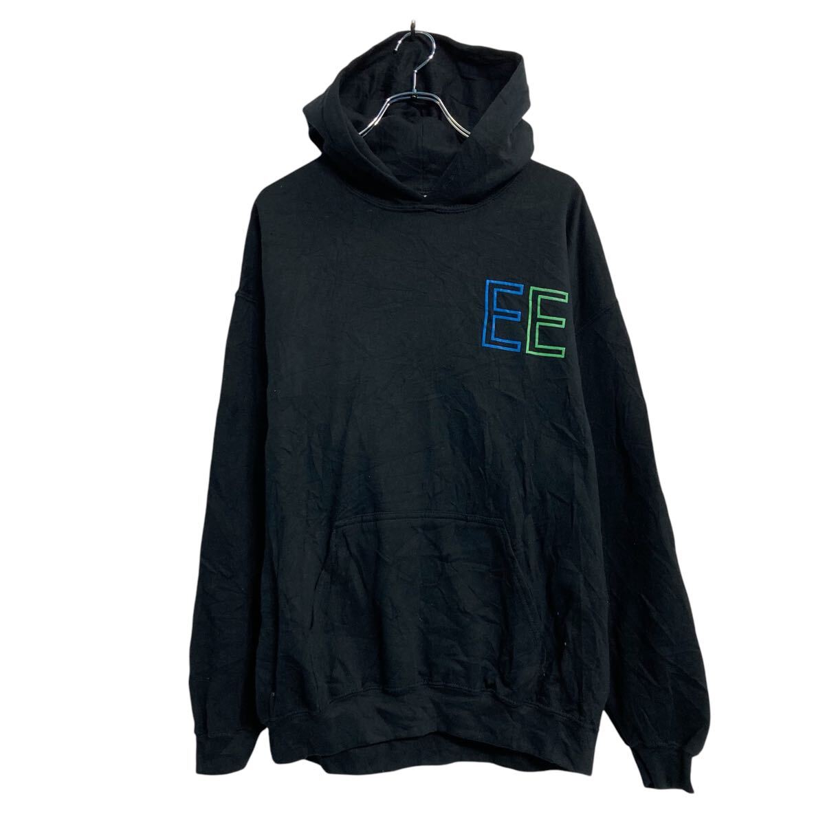 【中古】【古着】 GILDAN プリントスウェット パーカー ギルダン L ブラック バッグプリント 古着卸 ア..