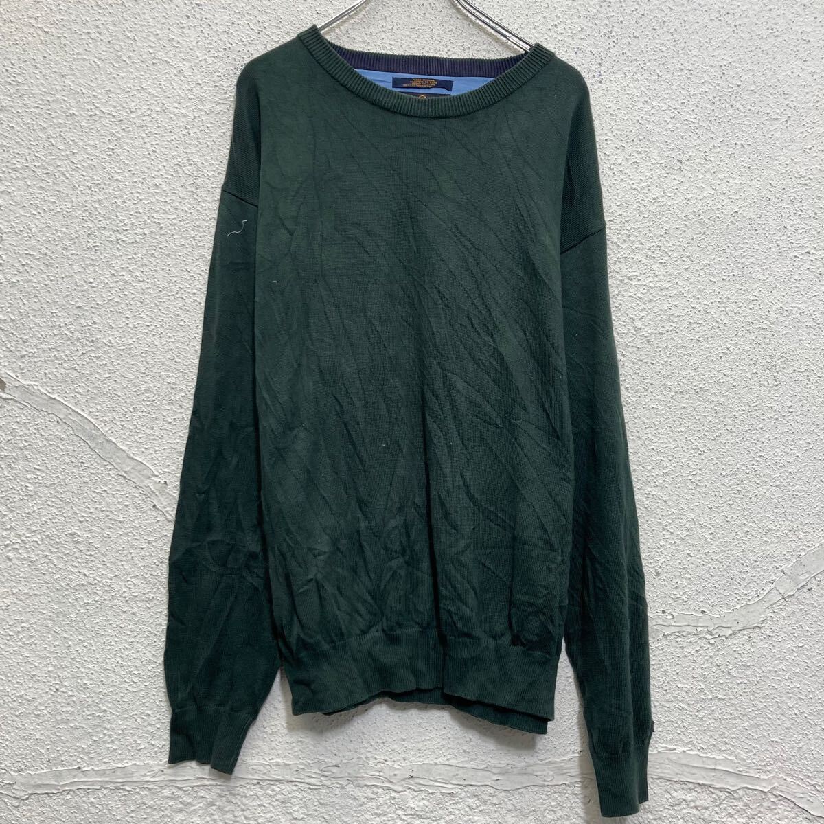 【中古】【古着】 TOMMY HILFIGER コットンニット セーター XL グリーン ビッグサイズ トミーフィルフィガー Vネック 古着卸 アメリカ仕入 a611-7448 2