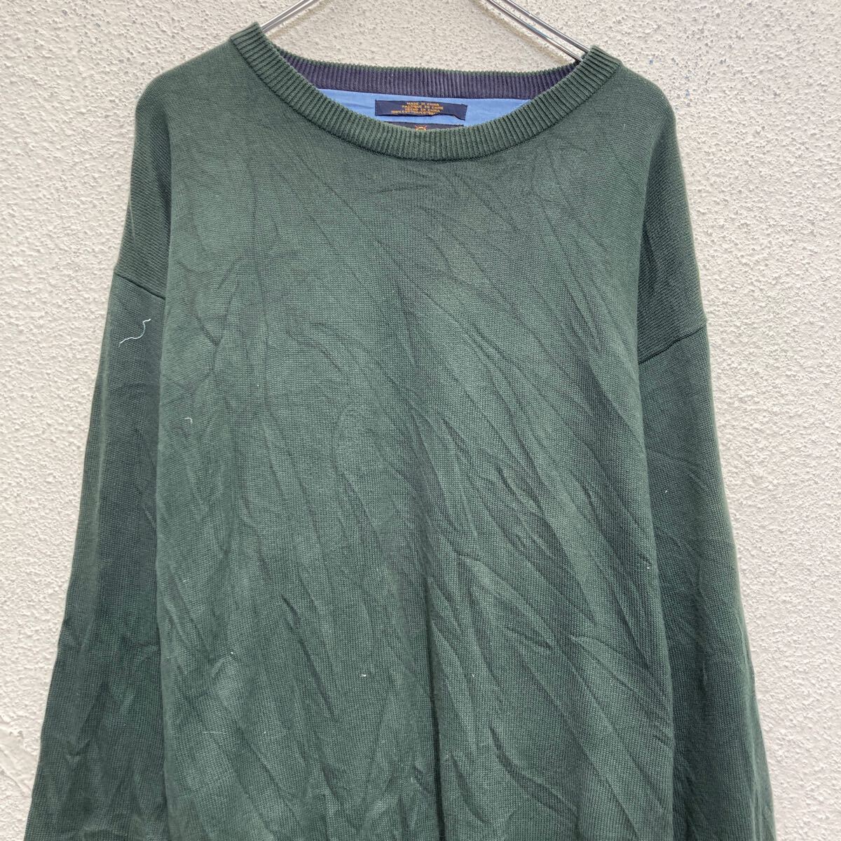 【中古】【古着】 TOMMY HILFIGER コットンニット セーター XL グリーン ビッグサイズ トミーフィルフィガー Vネック 古着卸 アメリカ仕入 a611-7448 3