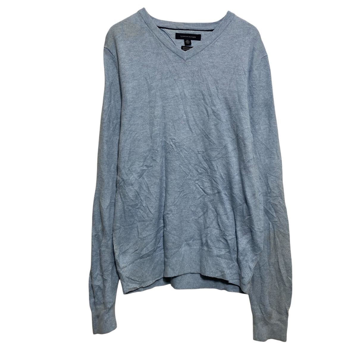 【中古】【古着】 TOMMY HILFIGER コットンニット セーター S ライトブルー トミーフィルフィガー Vネック 古着卸 アメリカ仕入 a611-7495