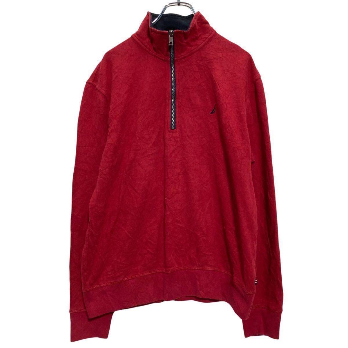 【中古】【古着】 NAUTICA ハーフジップ ロゴスウェット トレーナー M レッド ノーティカ 裏起毛 ワンポイント刺繍 古着卸 アメリカ仕入 a611-7576
