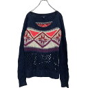 【中古】【古着】 American Eagle Outfitters ウール混紡 透かし編み ニット セーター レディース S ネイビー パープル 古着卸 アメリカ仕入 a611-7625