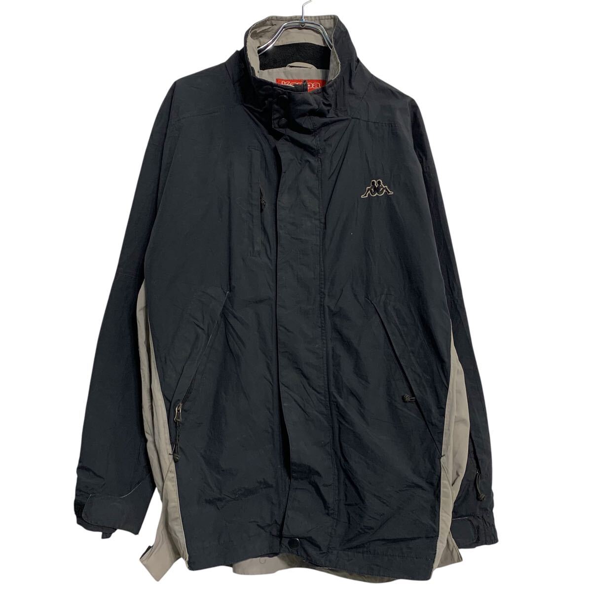 【中古】【古着】 kappa ジャケット XL 程 ブラック カッパ ジップアップ ビッグサイズ ワンポイント ロゴ スポーティー 古着卸 アメリカ仕入 a611-7641