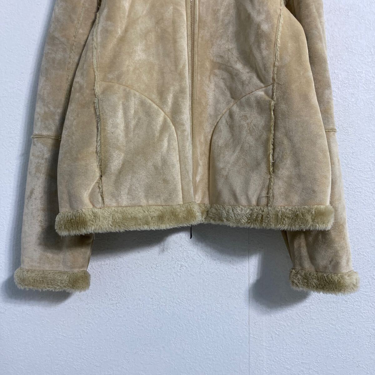 【中古】【古着】 フェイク ムートンジャケット XL〜 ライトベージュ ビッグサイズ 古着卸 アメリカ仕入 a611-7713