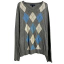 【中古】【古着】 Tommy Hilfiger コットンニット セーター トミーフィルフィガー L グレー アーガイル Vネック 古着卸 アメリカ仕入 a611...