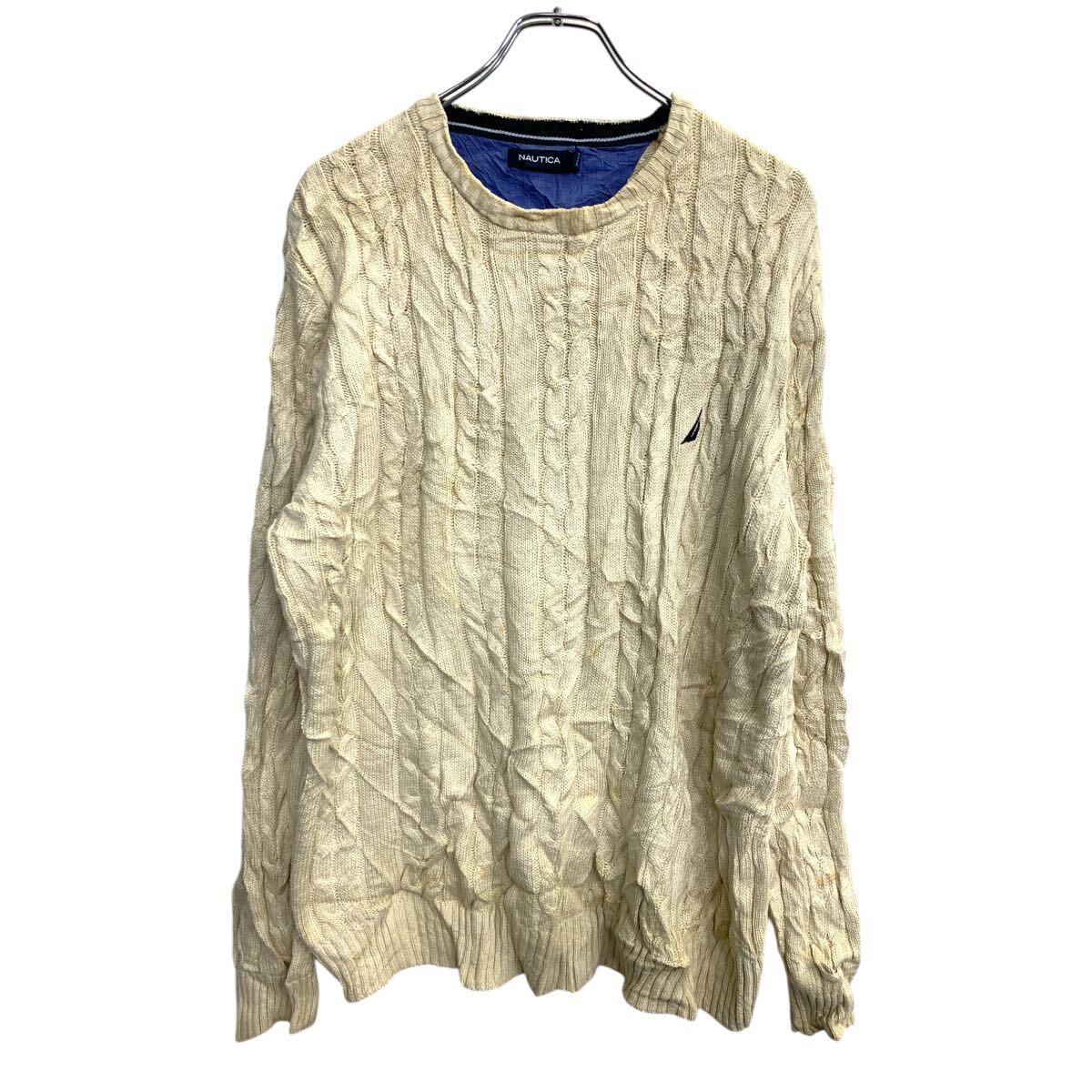 【中古】【古着】 NAUTICA ニット セーター XLサイズ ノーティカ ベージュ コットン 古着卸 アメリカ仕入 t2411-3909
