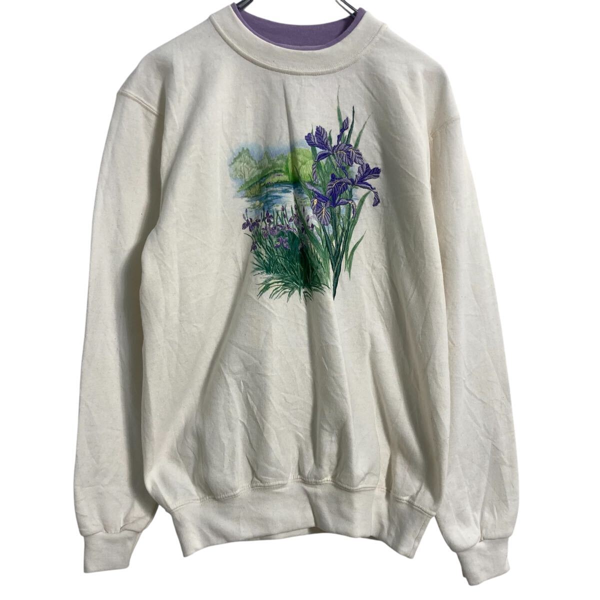 【中古】【古着】 TOP STITCH ロゴスウェット トレーナー レディース S ホワイト パープル ダブルネック プルオーバー 裏起毛 古着卸 アメリカ仕入 a611-8015