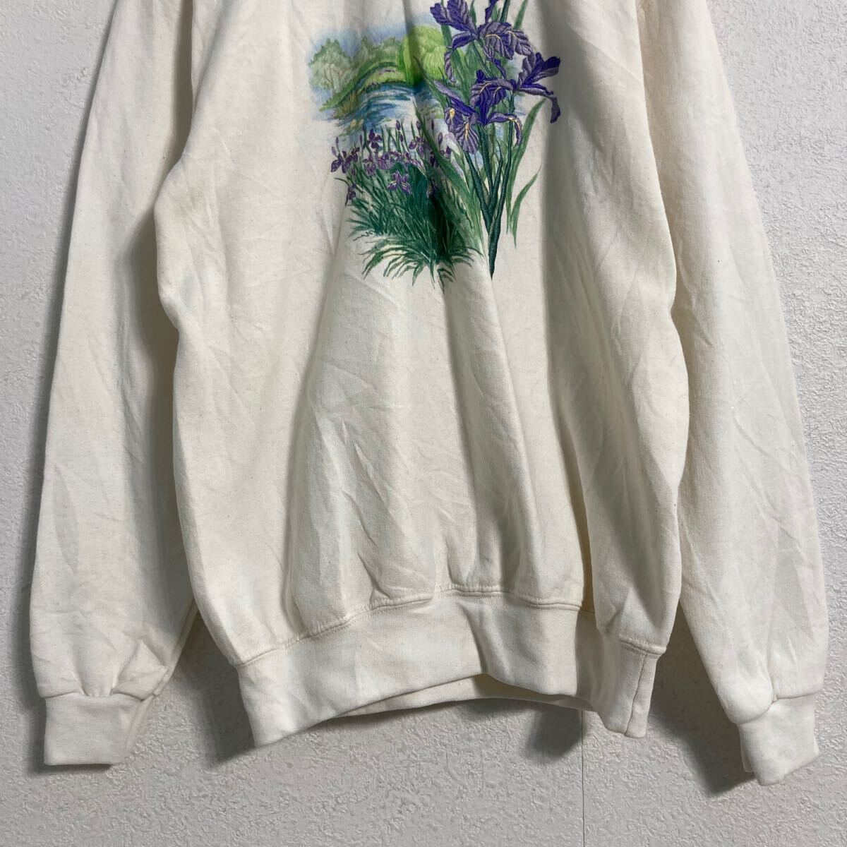 【中古】【古着】 TOP STITCH ロゴスウェット トレーナー レディース S ホワイト パープル ダブルネック プルオーバー 裏起毛 古着卸 アメリカ仕入 a611-8015