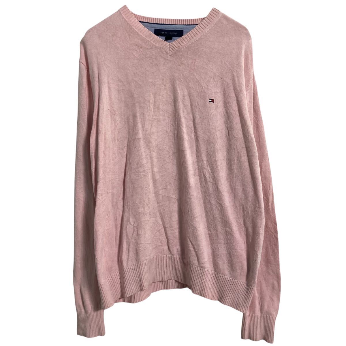【中古】【古着】 TOMMY HILFIGER コットン ニット セーター M ピンク トミーヒルフィガー Vネック 薄手 古着卸 アメリカ仕入 a611-8061