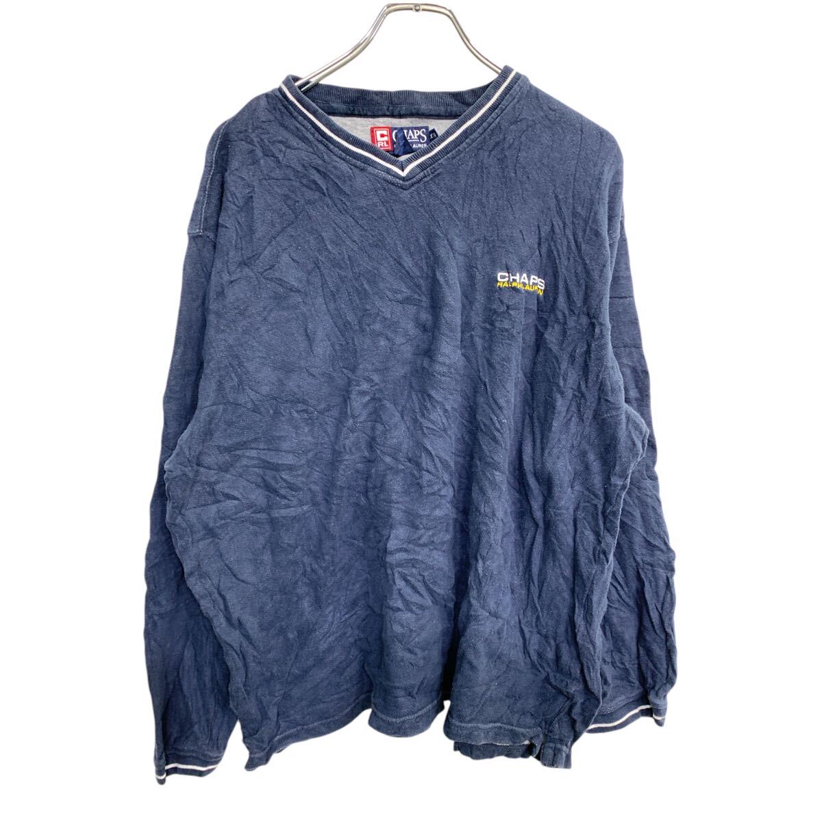  CHAPS スウェットトレーナー XLサイズ チャップス Vネック コットン ネイビー 古着卸 アメリカ仕入 t2411-4040