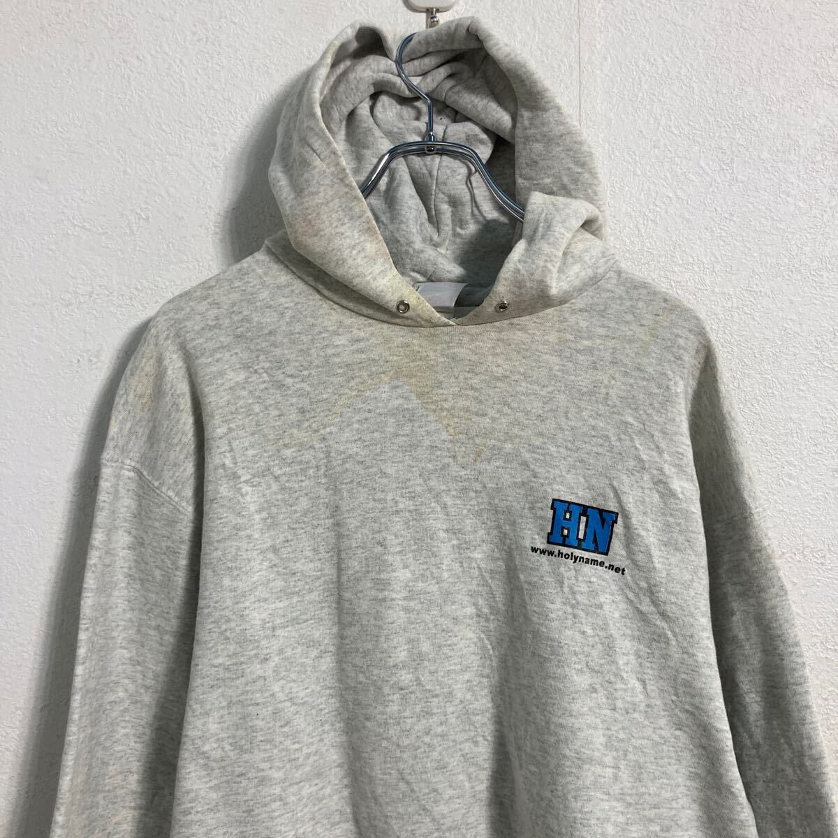 【中古】【古着】 FRUIT of the LOOM プリントスウェット パーカー L グレー フルーツオブザルーム プルオーバー 厚手 古着卸 アメリカ仕入 a611-8393