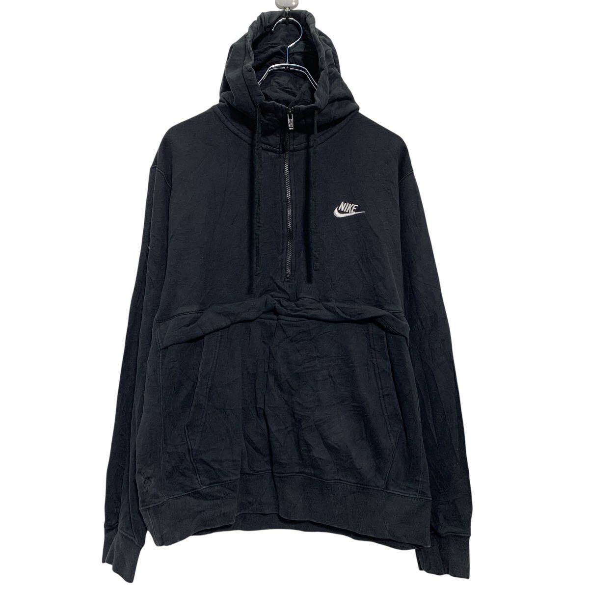 【中古】【古着】 NIKE ロゴスウェット パーカー M ブラック ナイキ ハーフジップ カンガルーポケット スポーティー 古着卸 アメリカ仕入 a611-8424