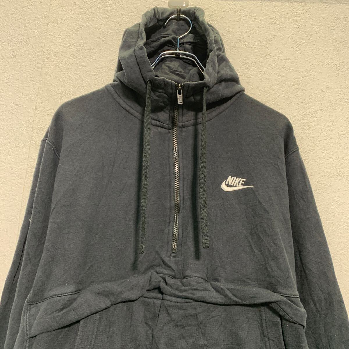 【中古】【古着】 NIKE ロゴスウェット パーカー M ブラック ナイキ ハーフジップ カンガルーポケット スポーティー 古着卸 アメリカ仕入 a611-8424