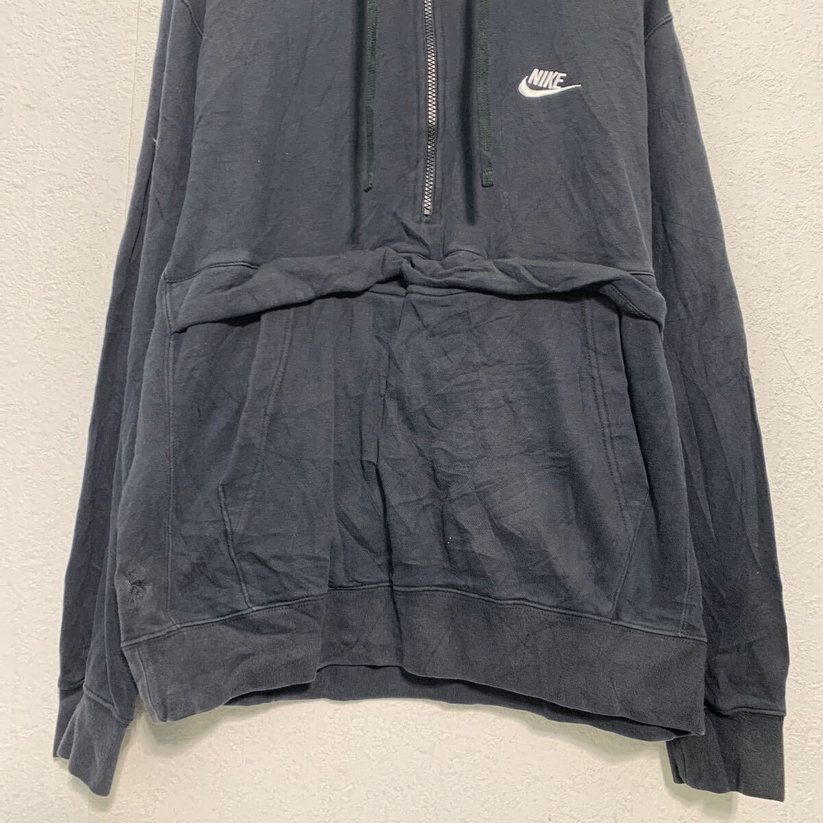 【中古】【古着】 NIKE ロゴスウェット パーカー M ブラック ナイキ ハーフジップ カンガルーポケット スポーティー 古着卸 アメリカ仕入 a611-8424