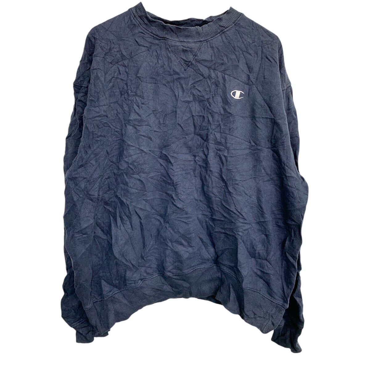 其它 - 【中古】【古着】 Champion ロゴスウェット トレーナー Lサイズ チャンピオン 刺繍 ネイビー 古着卸 アメリカ仕入 t2411-4106