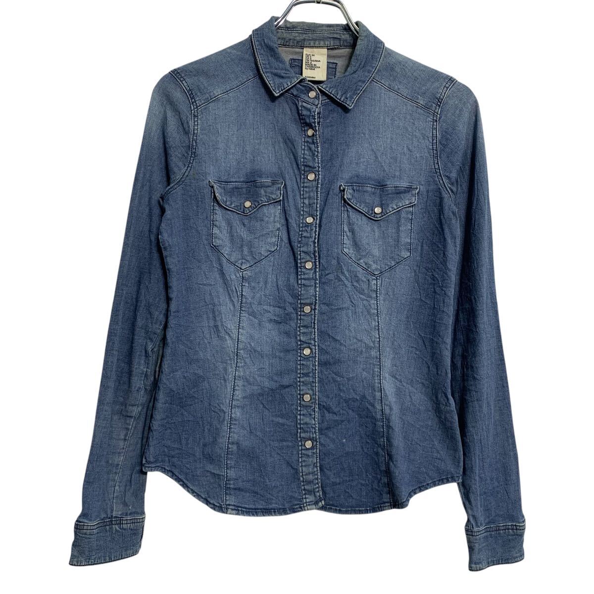 Denim Shirt - 【中古】【古着】 長袖 デニムシャツ M 程 インディゴブルー スナップボタン 胸ポケット アメカジ カジュアルシャツ 古着卸 アメリカ仕入 a611-8609