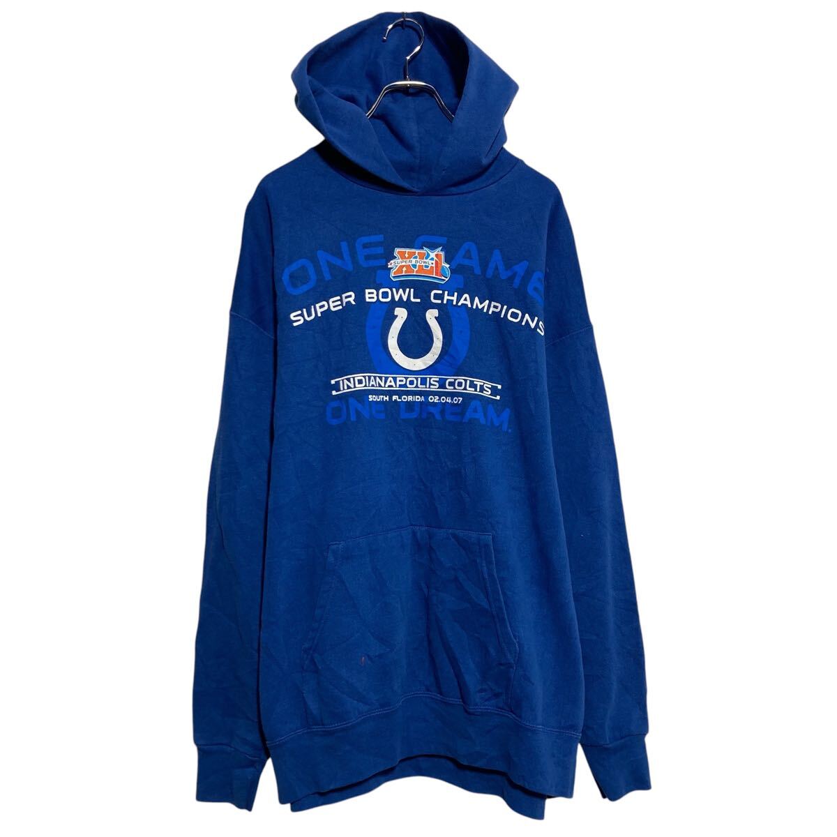 【中古】【古着】 NFL プリントスウェット パーカー エヌエフエル XL~ ブルー アメフト アメリカンフットボール プルオーバー 古着卸 アメリカ仕入 a611-8788