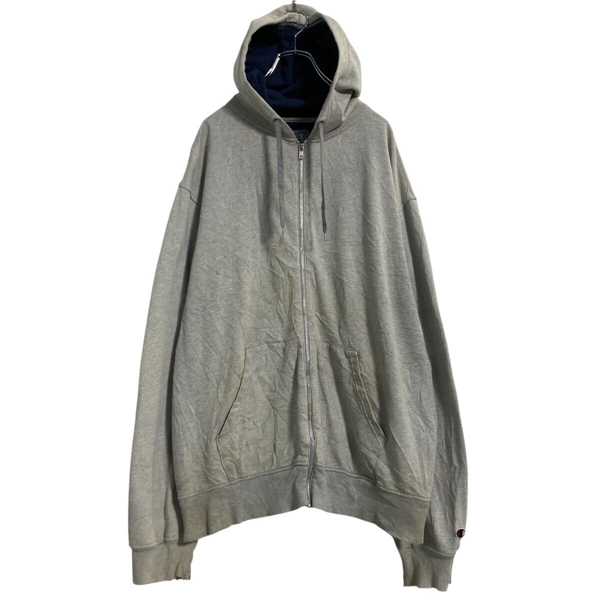 【中古】【古着】 Champion 無地スウェット パーカー XL グレー チャンピオン ジップアップ 裏起毛 ビッグサイズ 古着卸 アメリカ仕入 ..