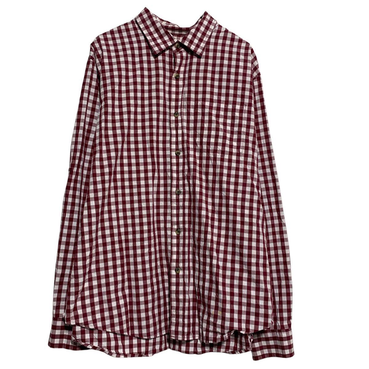 【中古】【古着】 長袖 チェックシャツ XL レッド ホワイト ボタン ビッグサイズ 胸ポケット カジュアルシャツ 古着卸 アメリカ仕入 a612-5146