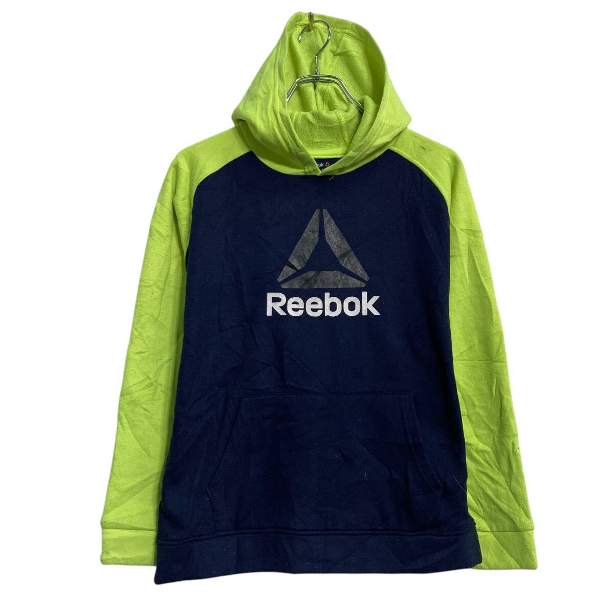 【中古】【古着】 Reebok ロゴスウェット パーカー キッズ リーボック L ネオングリーン プルオーバー 裏起毛 裏起毛 古着卸 アメリカ仕入 a612-...