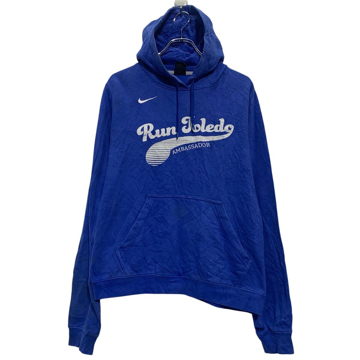 【中古】【古着】 NIKE プリントスウェット パーカー M ブルー ホワイト ナイキ プルオーバー カンガルーポケット 古着卸 アメリカ仕入 a612-5273