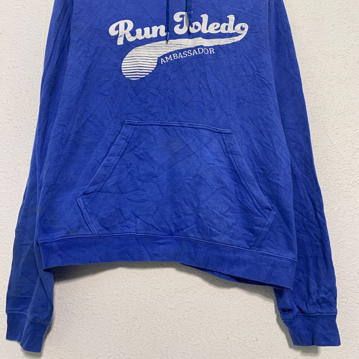 【中古】【古着】 NIKE プリントスウェット パーカー M ブルー ホワイト ナイキ プルオーバー カンガルーポケット 古着卸 アメリカ仕入 a612-5273