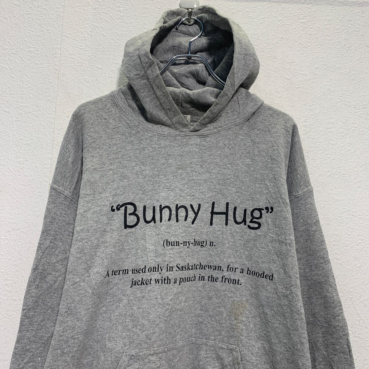 【中古】【古着】 GILDAN プリントスウェット パーカー L グレー ギルダン プルオーバー 裏起毛 古着卸 アメリカ仕入 a612-5274