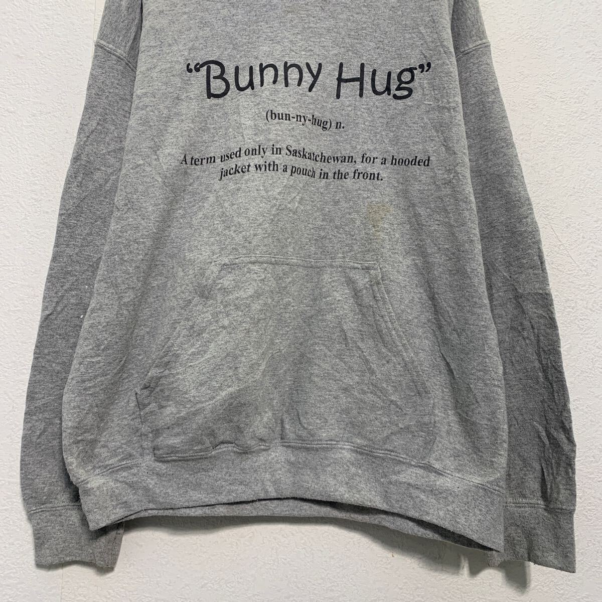 【中古】【古着】 GILDAN プリントスウェット パーカー L グレー ギルダン プルオーバー 裏起毛 古着卸 アメリカ仕入 a612-5274