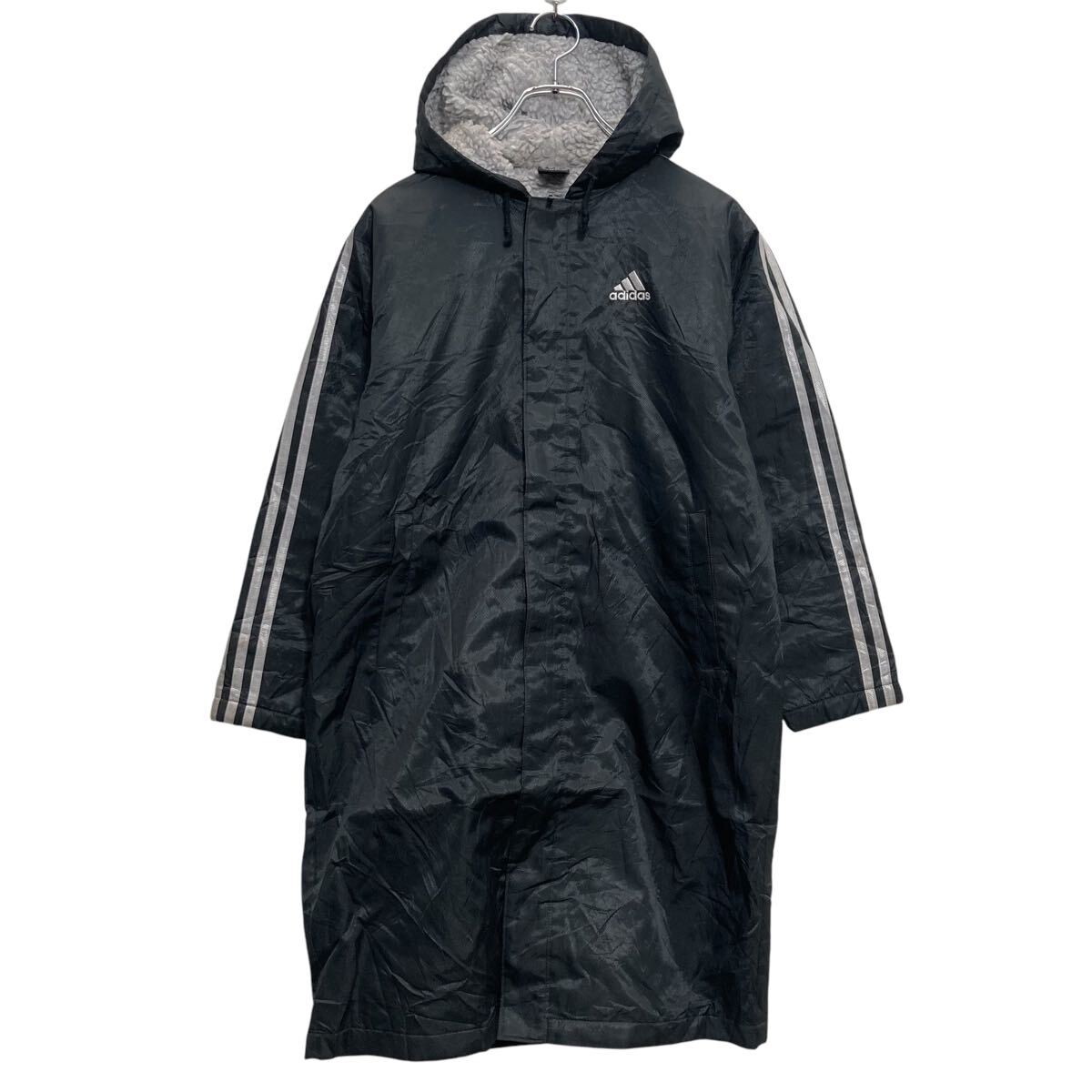 【中古】【古着】 adidas ベンチコート アディダス キッズ L ブラック フルジップ 防寒 スポーツウェア 古着卸 アメリカ仕入 a612-5304