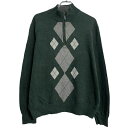 【中古】【古着】 IZOD コットンニット セーター L グリーン アイゾッド ハーフジップ アーガイル柄 秋冬 古着卸 アメリカ仕入 a612-5329