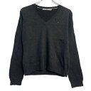 【中古】【古着】 TOMMY HILFIGER ニット セーター コットン混 L ブラック トミーヒルフィガー Vネック ワンポイント ロゴ 古着卸 アメリカ仕入 a612-5330