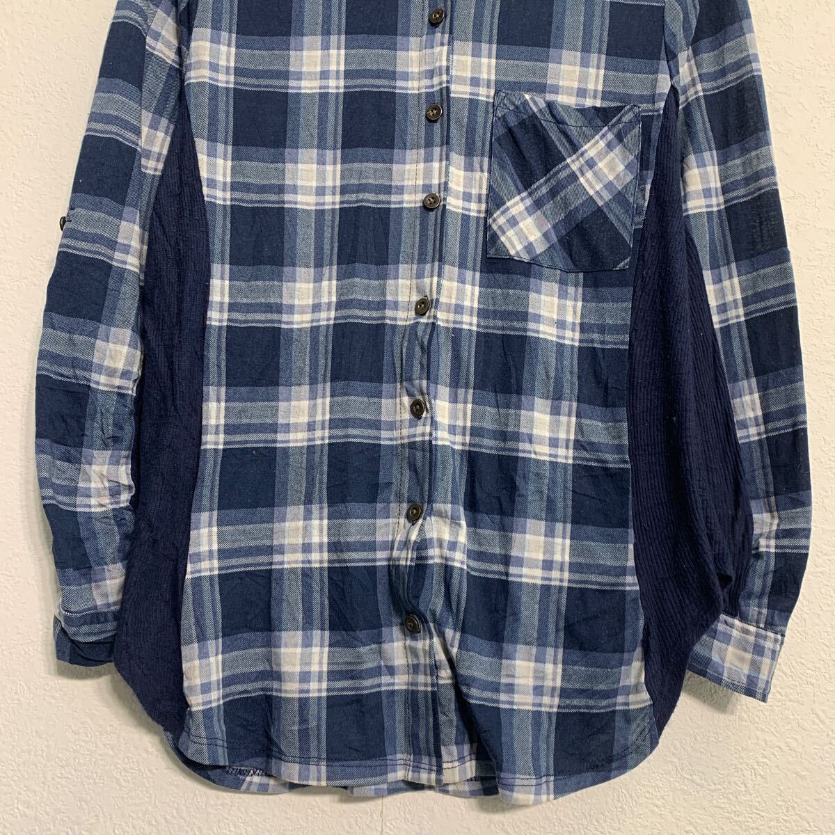 【中古】【古着】 長袖 チェックシャツ XL キッズ 150〜 ホワイト ブルー ボタン 胸ポケット カジュアルシャツ 古着卸 アメリカ仕入 a612-5463