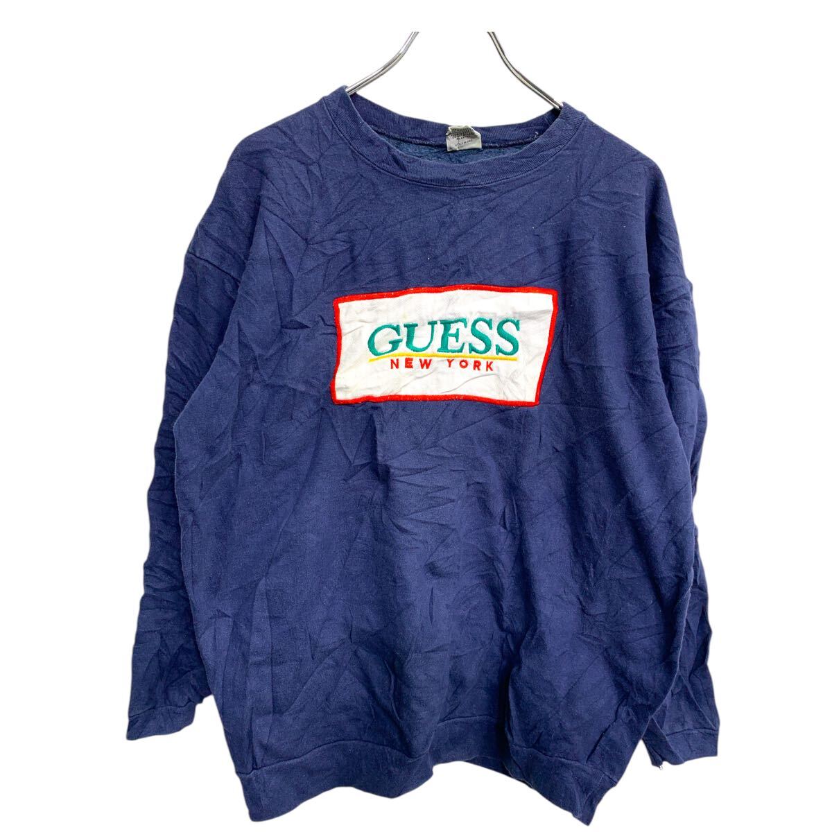 【中古】【古着】 GUESS ロゴ スウェット トレーナー Lサイズくらい ゲス ネイビー USA製 古着卸 アメリカ仕入 t2412-3166
