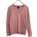 【中古】【古着】 TOMMY HILFIGER コットンニット セーター レディース S ピンク トミーヒルフィガー Vネッワンポイントロゴ 古着卸 アメリカ仕入 a612-5583
