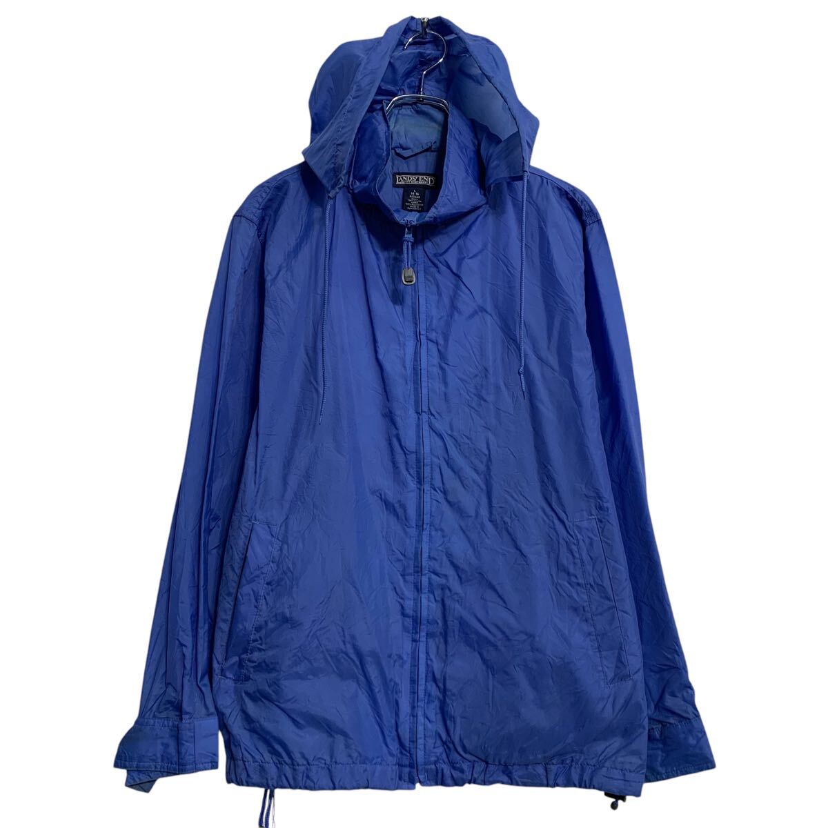 【中古】【古着】 LANDS'END ナイロンジャケット L ブルー ランズエンド ジップアップ フード付き アウター 薄手 古着卸 アメリカ仕入 a612-5710