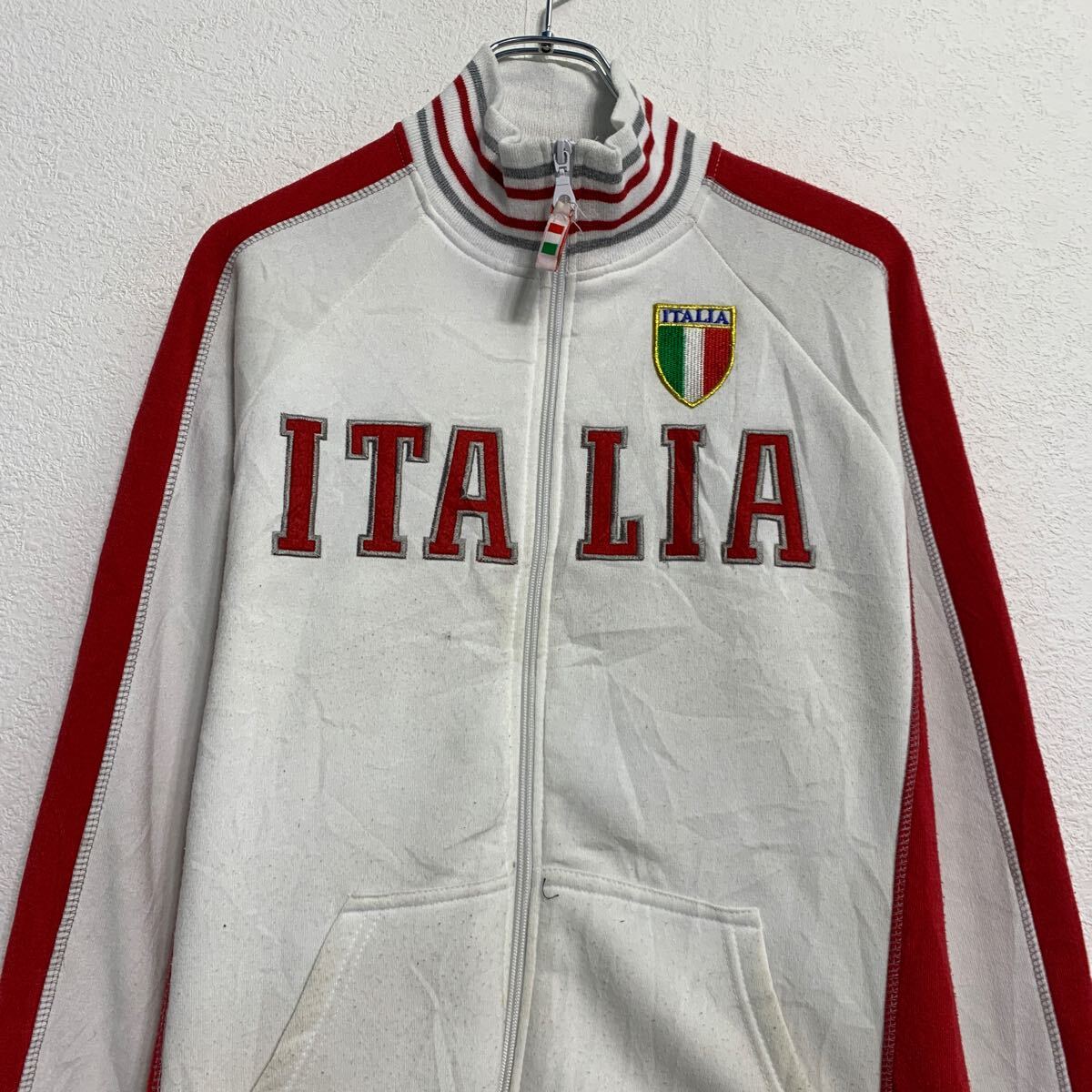 【中古】【古着】 ロゴジャージ M ホワイト レッド ジップアップ ラグラン イタリア トラックジャージ ライン 切替 古着卸 アメリカ仕入 a612-5711