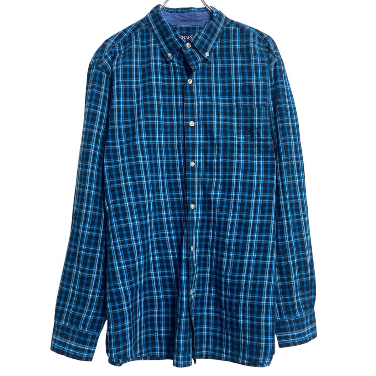【中古】【古着】 chaps 長袖 チェックシャツ XL ブルー ビッグサイズ チャップス ボタンダウン ポケット 古着卸 アメリカ仕入 a612-5783