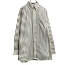 【中古】【古着】 HAGGAR 長袖 ストライプシャツ L~ ホワイト ベージュ ボタンダウン ポケット 古着卸 アメリカ仕入 a612-5798