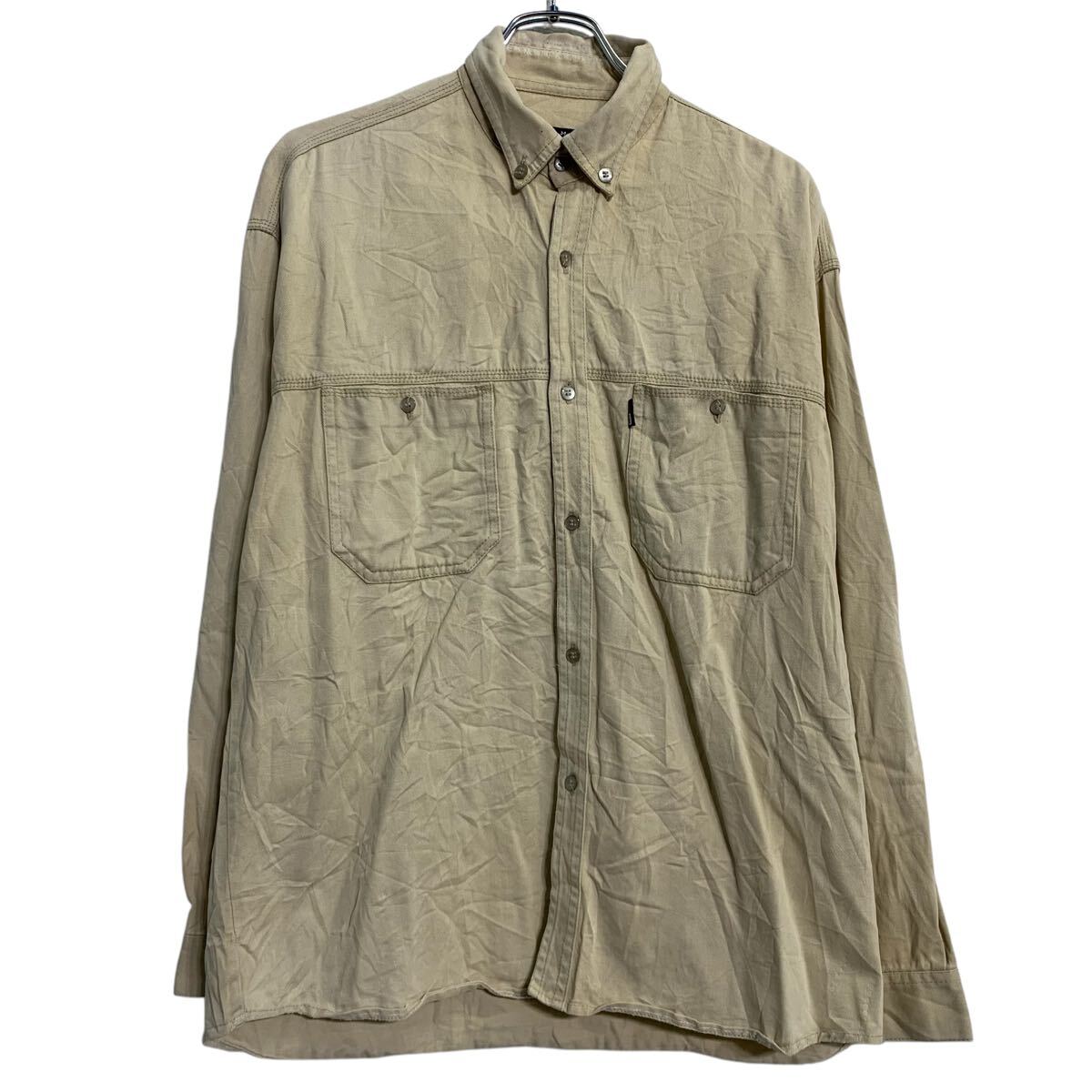 【中古】【古着】 TOMMY HILFIGER 長袖 無地シャツ M ベージュ トミーヒルフィガー ボタンダウン 胸ポケット シンプル 古着卸 アメリカ..