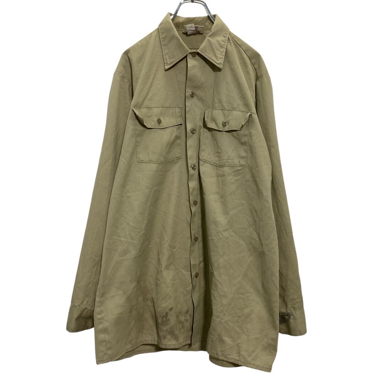 【中古】【古着】 Dickies 長袖 ワークシャツ L〜 カーキ ディッキーズ USA製 ダブルポケット 古着卸 アメリカ仕入 a612-6137